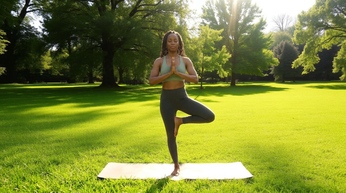 Outdoor yoga class in Pelham Bay Park